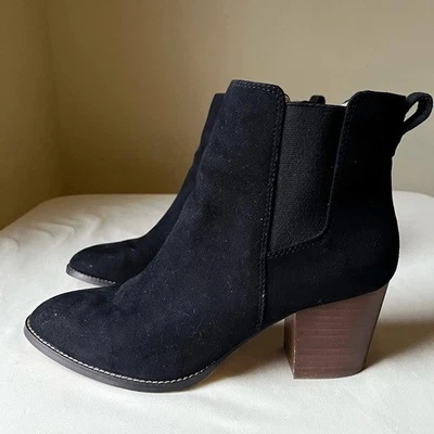 J.Crew Rory Microsuede Chelsea Ankle Boots Black Block Heel Women's Size 10.5 - Image 1 of 4