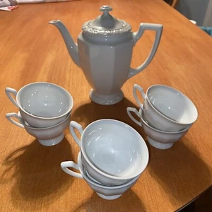 Caffettiera vintage Rosenthal Group Germany classica rosa bianca e 6 tazze piedi - Foto 1 di 9