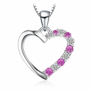 Delicate Pink Sapphire Necklace 16" Pendant Solid Sterling Silver - Picture 1 of 5