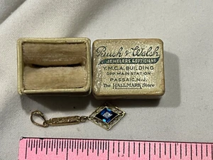19th century 10K gold & sapphire blue stone pendant & box - Picture 1 of 3