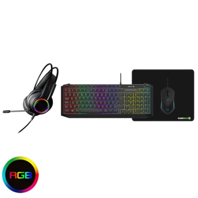 GameMax Pulse 4-in-1 Keyboard Mouse Headset Mouse Pad Combo Gaming Set RGB LED - Image 1 of 4