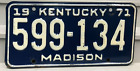 1971 Kentucky License Plate 599-134 Madison