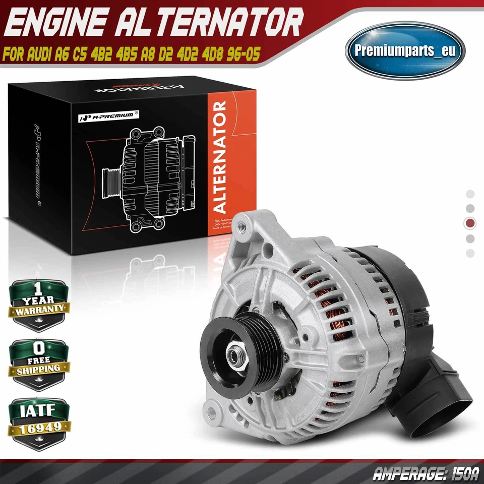 Alternator for Audi A6 C5 4B2	4B5 A8 D2 4D2 4D8 1996-2005 2.8 3.3 3.7 4.2 13773B - Image 1 of 4