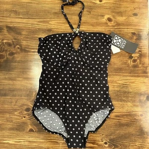 Coco Reef Boutique Swimsuit Underwire Size 40D Black polka dot One Piece - Picture 1 of 5