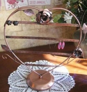 Earring Holder Rack 13 inch Heart Copper Tabletop Display Rose Accent 34-68 Pair - Picture 1 of 2
