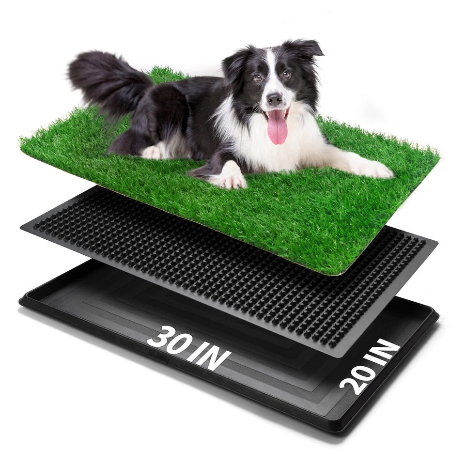 Almohadilla de césped artificial para orina de entrenamiento de mascotas cachorros interiores con bandeja 30''x20' Foto 1 de 4