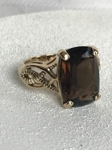 Lia Sophia Toasted Ring Size 5 Smokey Topaz Light GoldTone Emerald Cut Very Rare - Picture 1 of 12