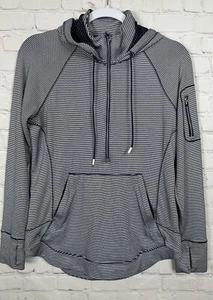 Athleta striped Hooded 1/2 Zip Thumb Holes Pullover pockets, sz M - Picture 1 of 5