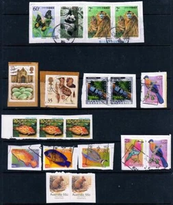 ๐ ANIMALS, FISH, BIRDS, INSECTS x19 USED worldwide STAMPS on PIECES - Picture 1 of 1