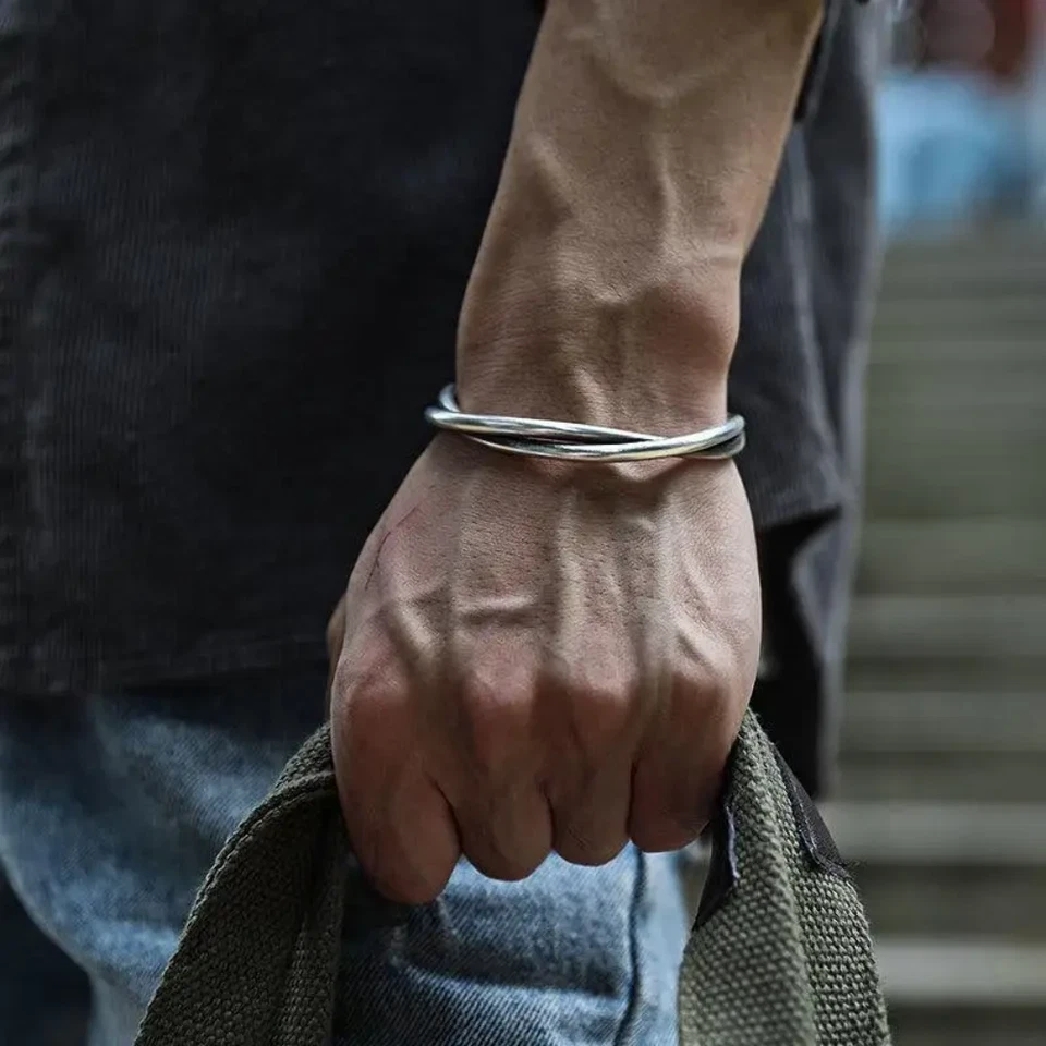 Minimalist Silver Bangle Viking Bracelet Silver Plated Unisex Bracelet V - Image 1 of 4