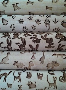 Wooden Rolling Pins Laser Cut Set 5 pcs Alphabet Animals Cats Footprints Rabbits - Picture 1 of 1