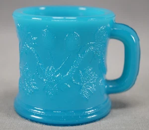 EAPG La Belle Glass Gooseberry Pattern Blue Opaline Small Child's Mug Circa 1877 - Picture 1 of 9