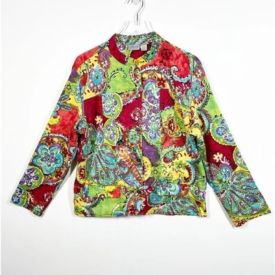 Chico’s Mujer Talla Grande Rojo Multicolor Patrón Paisley con Botones Plateados  Foto 1 de 4