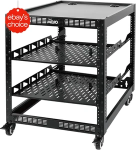 12U Open Frame Network Rack with Mobile Casters and Vented 19'' Shelves - Picture 1 of 7