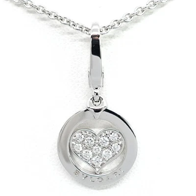 Collar de cadena de oro blanco K18 colgante con dije de diamantes pavé corazón Bvlgari Tondo Foto 1 de 4