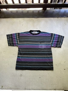 Vintage Impact Pocket Shirt Crew Neck Striped Pullover Purple Men's Large - Picture 1 of 4