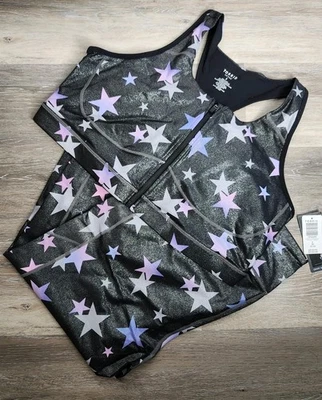 Conjunto de ropa deportiva Torrid para mujer 3 3X negro pastel estrella tiro alto legging cremallera sujetador Foto 1 de 4