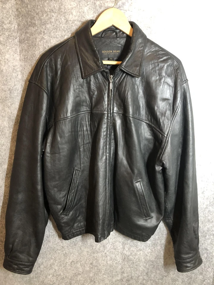 Chaqueta de cuero Golden Bear para hombre mediana negra cremallera frontal abrigo bombardero clásico Foto 1 de 4