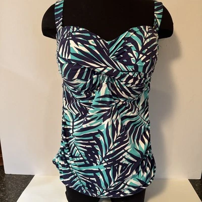 Anne Cole Women's Plus Size Twisted Printed Tankini Top Blue/Teal/White 18W - Image 1 of 4