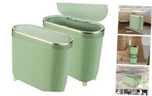 2 Pack Bathroom Trash Can with Lid,3.2 Gallon Slim Garbage Can with Pop-Up Lid - Picture 1 of 8