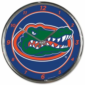 FLORIDA GATORS LOGO 12" CHROME ROUND WALL CLOCK NEW WINCRAFT 🐊 - Picture 1 of 1