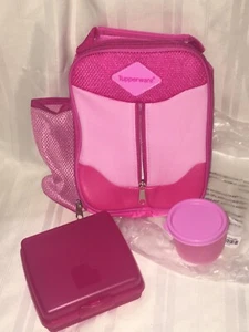 Tupperware NEW Girls Pink Lunch Bag Pink Sandwich Keeper & Pink snack Cup NEW - Picture 1 of 11