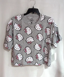 Top corto suelto estampado facial jaspeado gris junior Hello Kitty (Sanrio) - Talla S/M - Imagen 1 de 2