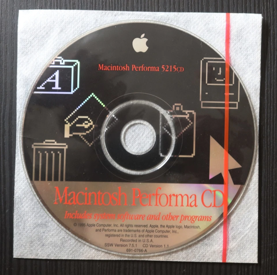 1995 Apple Macintosh 5215CD OS7.5.1 Performa 5215 CD Disk *v1.1 #691-0766-A - Image 1 of 1