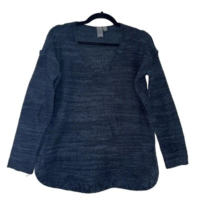 Suéter Quinn Mujer Pequeño Azul Pescador Trenza Tejido Abierto Cuello en V Costero Boho Foto 1 de 4