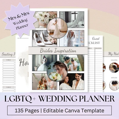 LGBTQ Wedding Planning Canva Template, Two Brides,  Digital Download - image 1 of 4