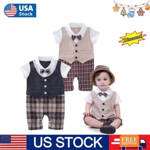 Newborn Kids Boys Gentleman Suit Romper Jumpsuit Bodysuit Party Clothes Outfits - Picture 1 of 15