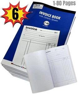 6 x Full Size Invoice Book A5 Receipt Book Pad Carbon Sheets Numbered 80 Pages - Picture 1 of 9