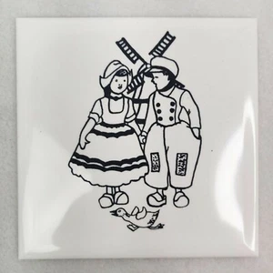 Cubiertas de azulejos kitsch vintage de los años 50 niño holandés niña 4x4 nuevo stock antiguo cocina MCM - Imagen 1 de 6