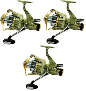 kit 3 mulinelli mimetici 6000 da pesca carpfishing frizione libera camo carpa - Foto 1 di 6