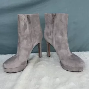EUC Veronica Beard Dali Suede Platform Boots 5.5M Stiletto Leather Heel Gray - Picture 1 of 8