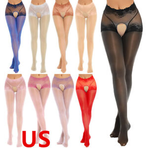 US Sexys Womens Glossy Pantyhose Open Crotch Tights Footed Thigh High Stockings