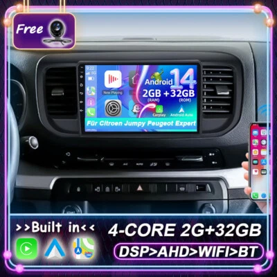 Autoradio CarPlay Für Citroen Jumpy Peugeot Expert Android14 GPS DAB+ AHD 2+32GB - Bild 1 von 4