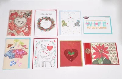 (8) Papyrus Lot Wife Greeting Cards Anniversary Christmas Valentine's Sealed New - Image 1 of 4
