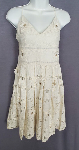 Abito Michael Kors panna con applicazioni floreali taglia 2 con etichette primavera estate