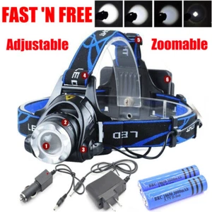 9900000LM Rechargeable LED Zoomable Headlamp Head Torch Camping Hiking Headlight - Picture 1 of 24