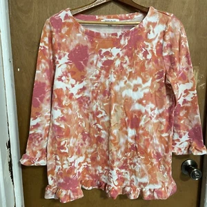 Rose Olive Orange Tye Dye Long Sleeve Blouse Size L - Picture 1 of 1