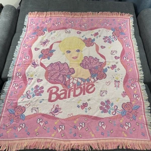 Vintage Beacon Barbie Blanket Throw Tapestry Pink Made in USA Woven - Picture 1 of 14