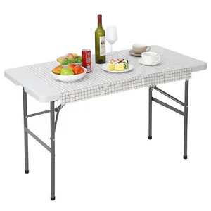 4ft Plastic Folding Table Fold-in-Half Indoor Outdoor Camping Picnic Table - Picture 1 of 12