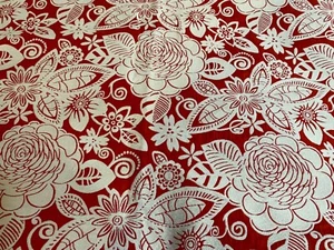 2.2 Yards DIY Jacquard Woven Embroidered Fabric Cloth Red White Roses - Picture 1 of 8