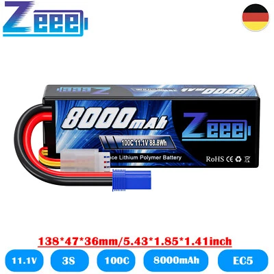 Zeee 3S Lipo Akku Batterie 11,1V 8000mAh 100C mit EC5 für RC Truck LKW Hardcase - Bild 1 von 4