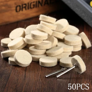 50pcs 25mm Wool Felt Polishing Wheel Buffing Pad +2 Handles For Rotary Tool Kit - Picture 1 of 10