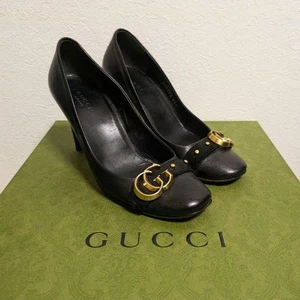 GUCCI Shoes Pumps Heel EU 36.5 US 6.5 Leather Black Authentic - Picture 1 of 24
