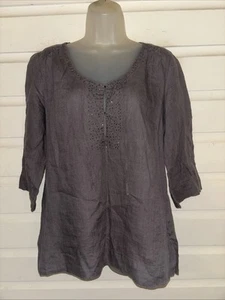 Eileen Fisher 100% irisches Leinen Perlenbesatz 3/4 Arm Pullover Oberteil Gr. M - Bild 1 von 9
