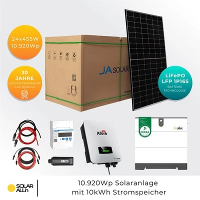 SOLAR ALLIN / ULICA SOLAR 10.9200Wp/10kW PV-Anlage 10kWh HV Stromspeicher 24x JA Solar Module Bifazial