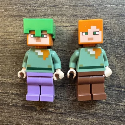 2 minifiguras LEGO Minecraft | Casco Alex Green - min089 y pantalones Alex Brown Foto 1 de 4